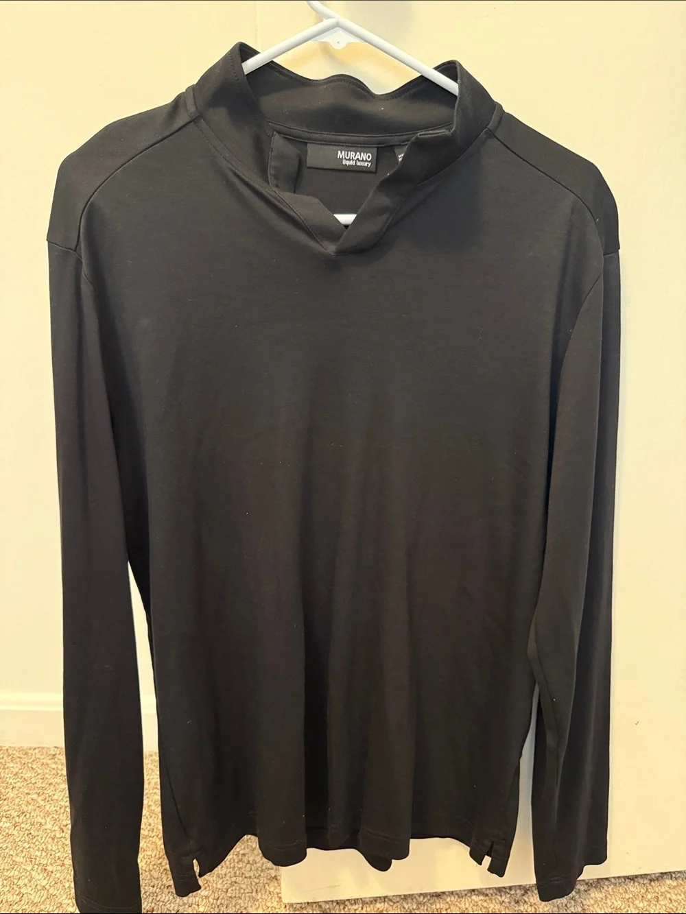 Murano Black Long-Sleeve V-Notch Mock Neck Top - Picture 1 of 3
